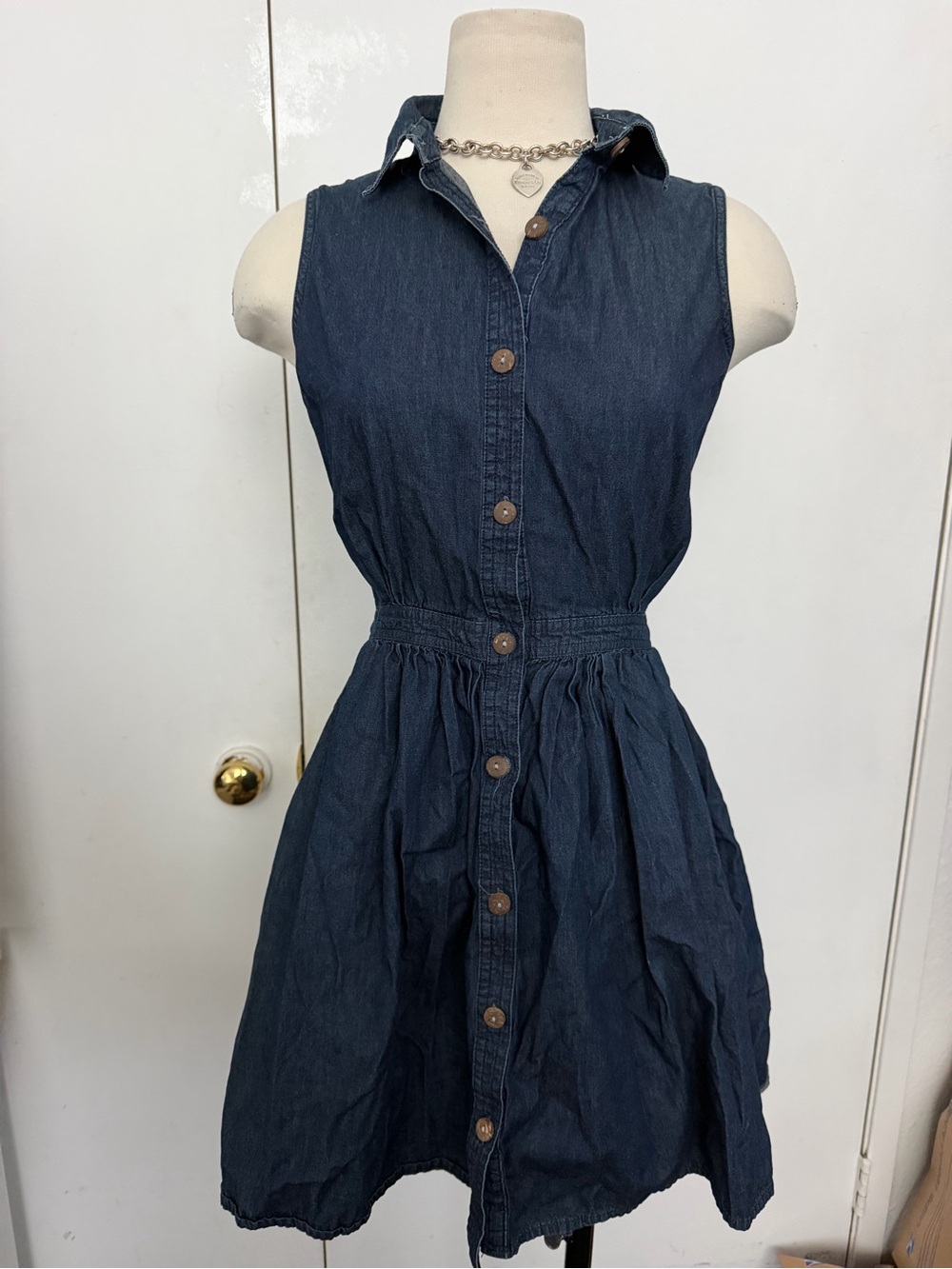 New Look Dark Blue Sleeveless Button-Front Denim Mini Dress